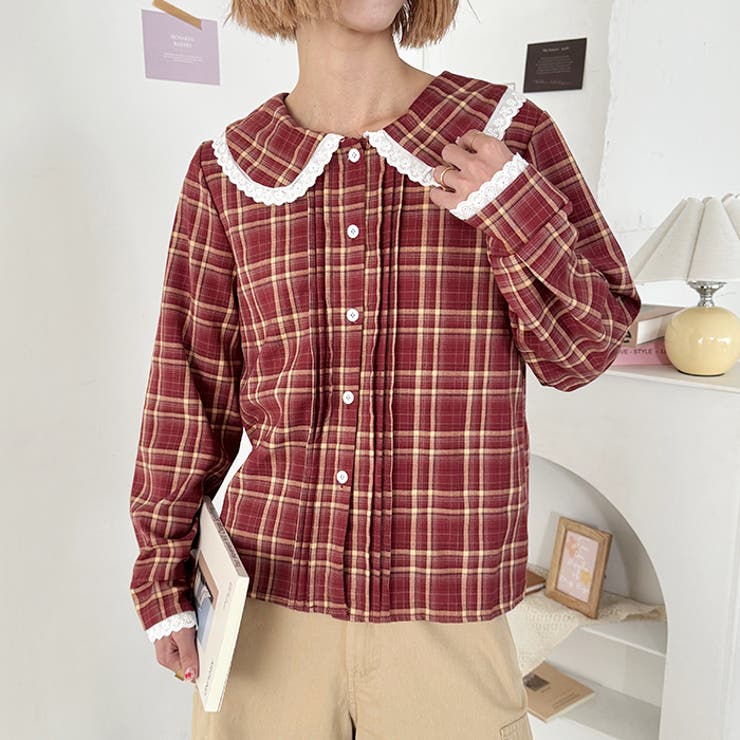 ピンタックレース丸襟長袖シャツ | Outfitter lab | 詳細画像23 