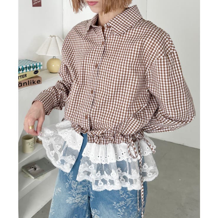 ブラウン | レースヘムチェックシャツ | Outfitter lab