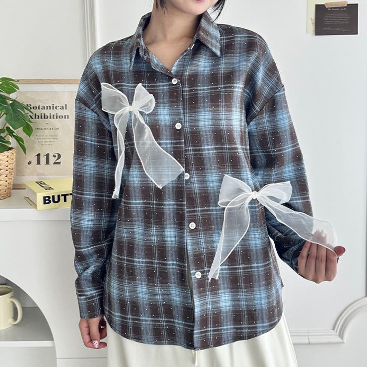 シアーリボンオーバーチェックシャツ | Outfitter lab | 詳細画像11 