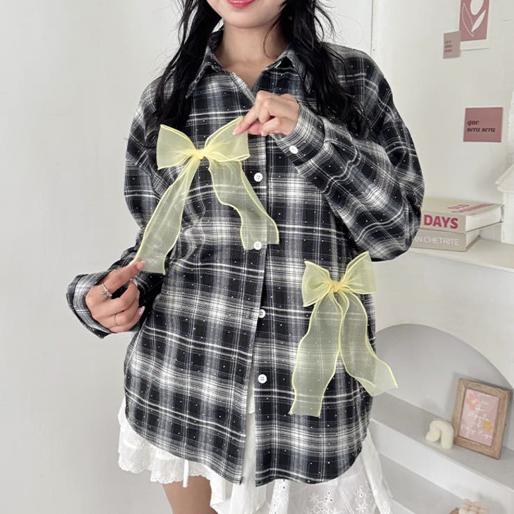 シアーリボンオーバーチェックシャツ | Outfitter lab | 詳細画像6 