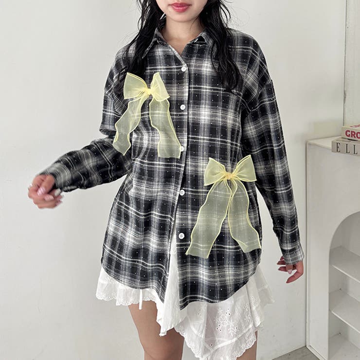 シアーリボンオーバーチェックシャツ | Outfitter lab | 詳細画像8 