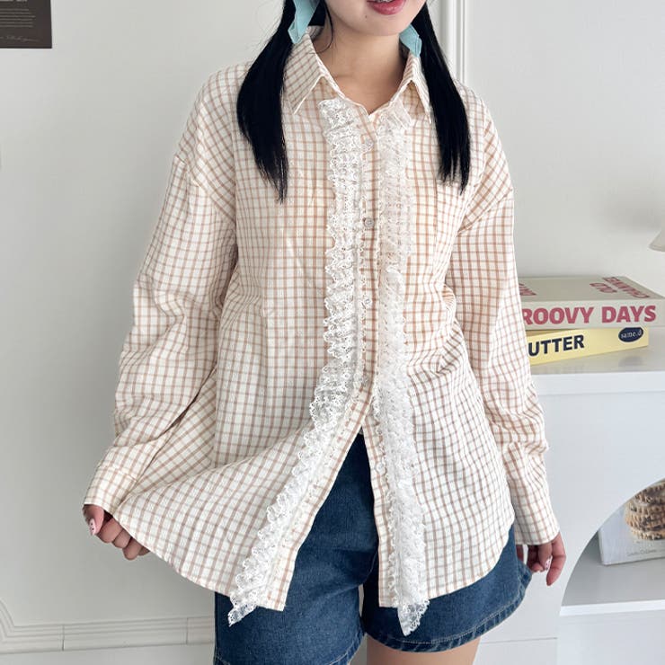 レースフリルオーバーチェックシャツ | Outfitter lab | 詳細画像10 
