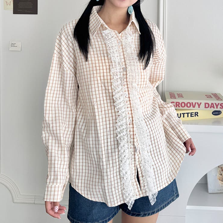 レースフリルオーバーチェックシャツ | Outfitter lab | 詳細画像11 