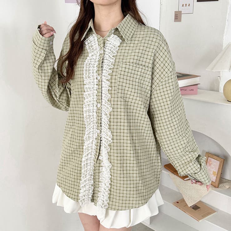 レースフリルオーバーチェックシャツ | Outfitter lab | 詳細画像16 