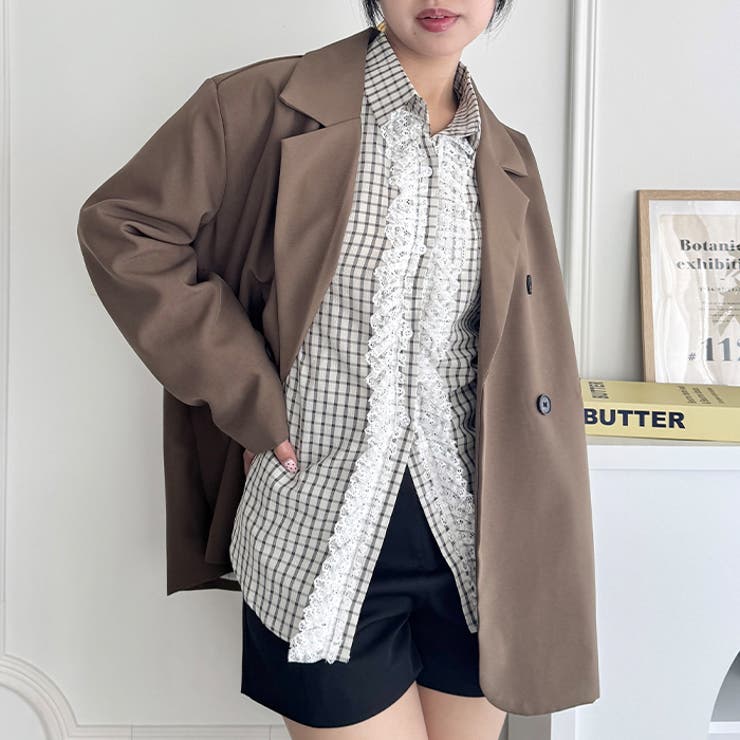 レースフリルオーバーチェックシャツ | Outfitter lab | 詳細画像5 