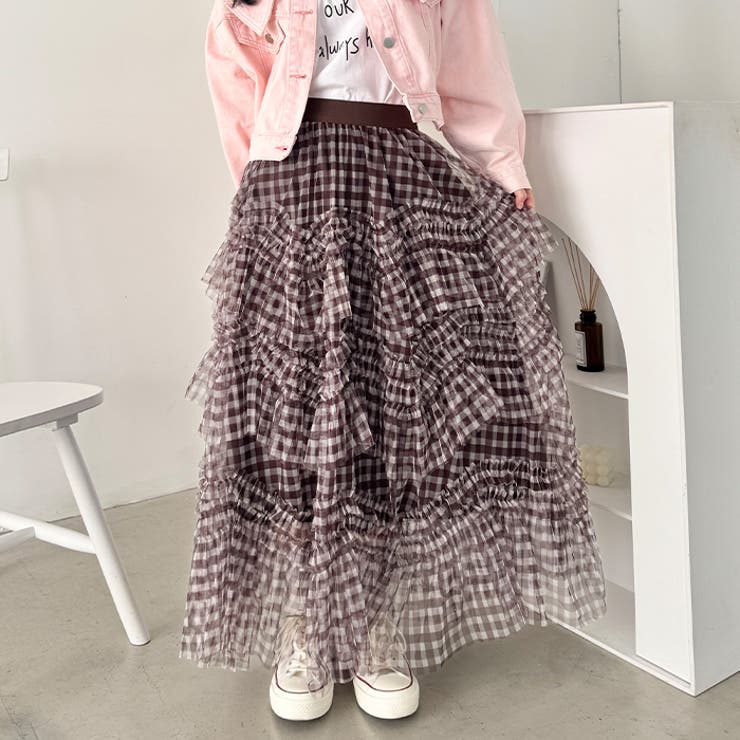 ギンガムチェックボリュームフリルチュールスカート | Outfitter lab | 詳細画像14 