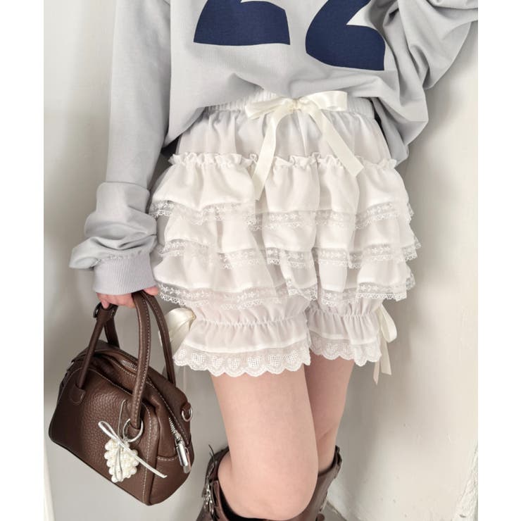 ホワイト | レースフリフリかぼちゃパンツ | Outfitter lab