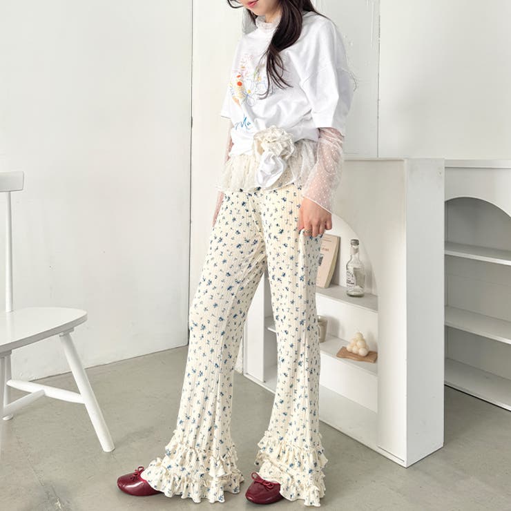 ダブルフリル花柄フレアパンツ | Outfitter lab | 詳細画像9 