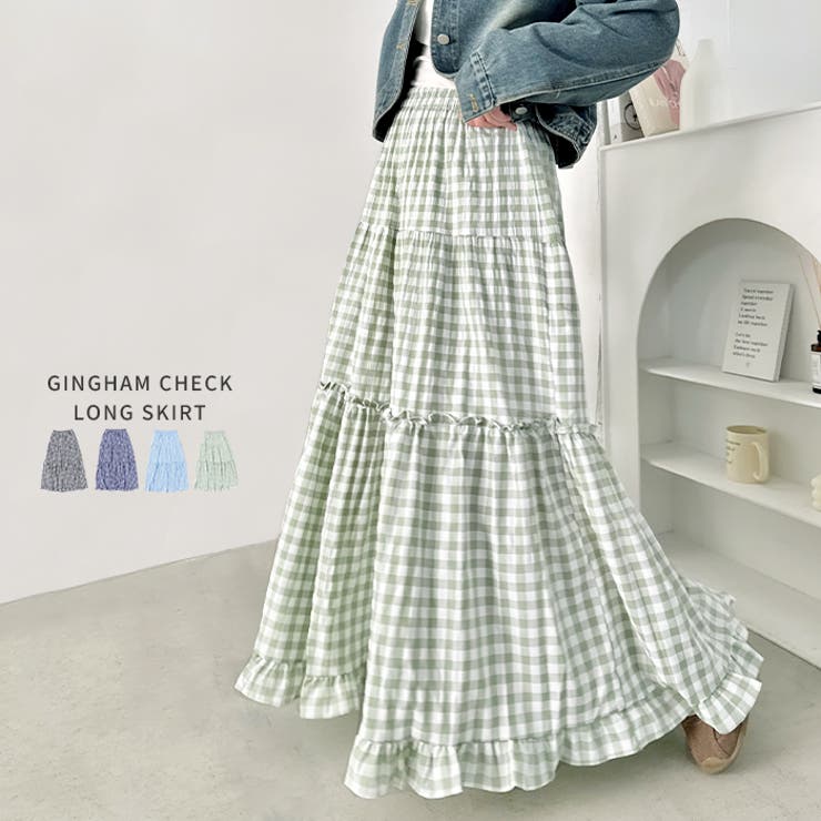 裾フリルギンガムチェックロングスカート | Outfitter lab | 詳細画像1 