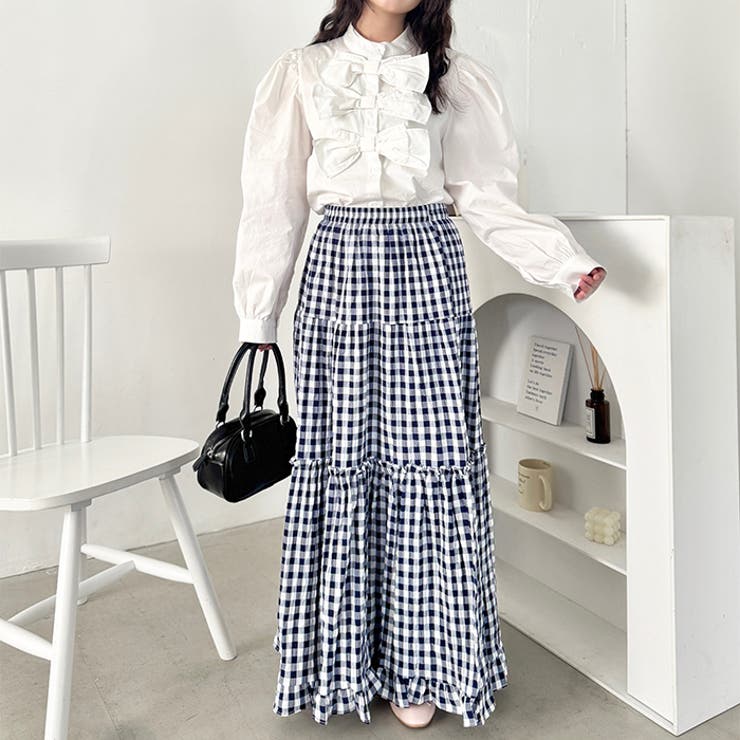 裾フリルギンガムチェックロングスカート | Outfitter lab | 詳細画像18 