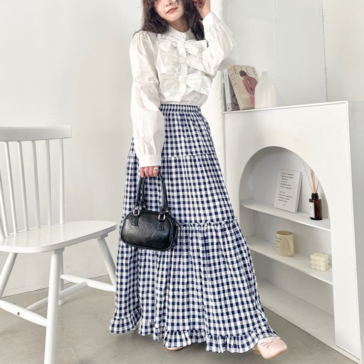 裾フリルギンガムチェックロングスカート | Outfitter lab | 詳細画像19 