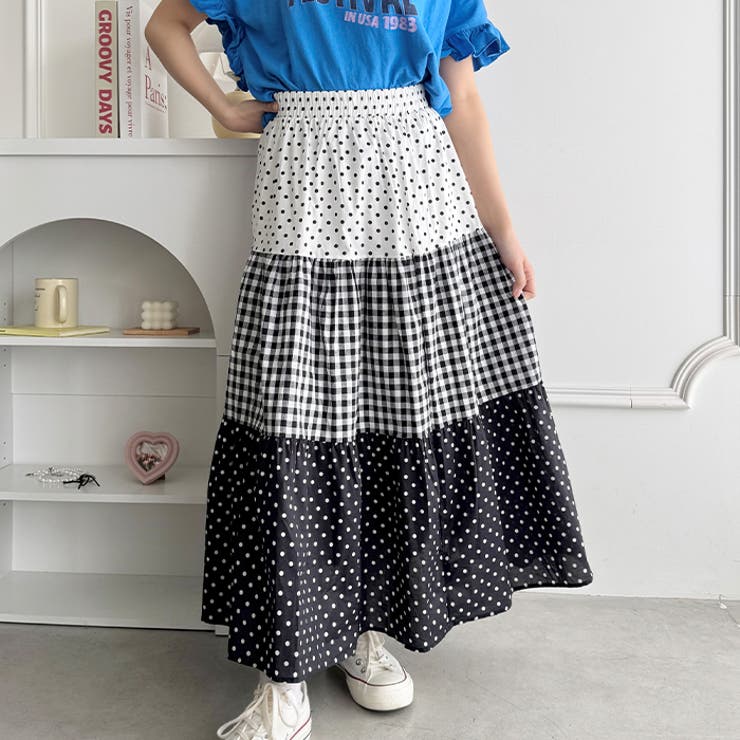 ドット×チェック切り替えロングスカート | Outfitter lab | 詳細画像5 