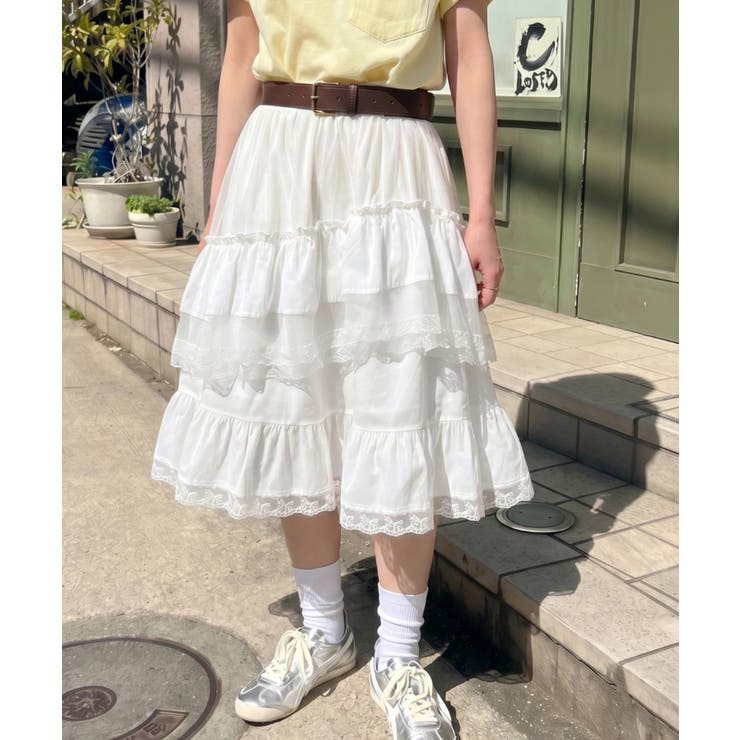 ホワイト | ロマンティックティアードミディスカート | Outfitter lab