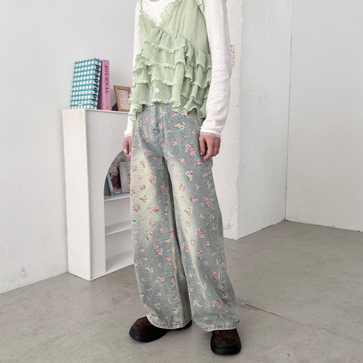 フローラルフラワープリントデニムパンツ | Outfitter lab | 詳細画像9 