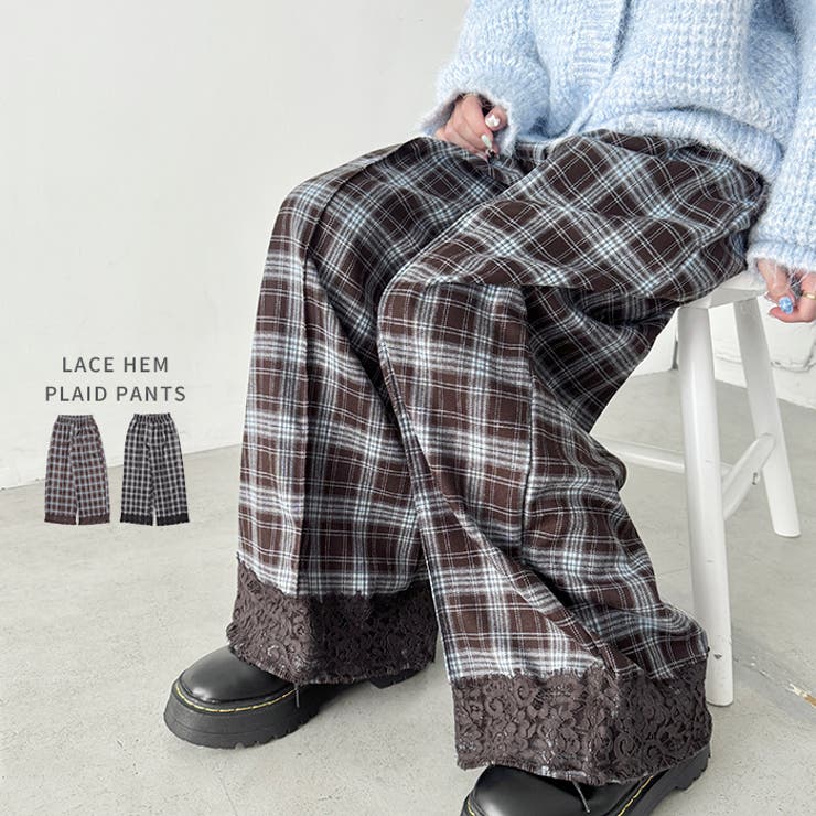 裾レースチェックパンツ | Outfitter lab | 詳細画像1 