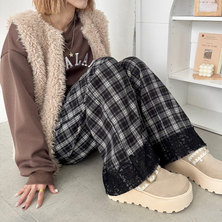 裾レースチェックパンツ | Outfitter lab | 詳細画像9 