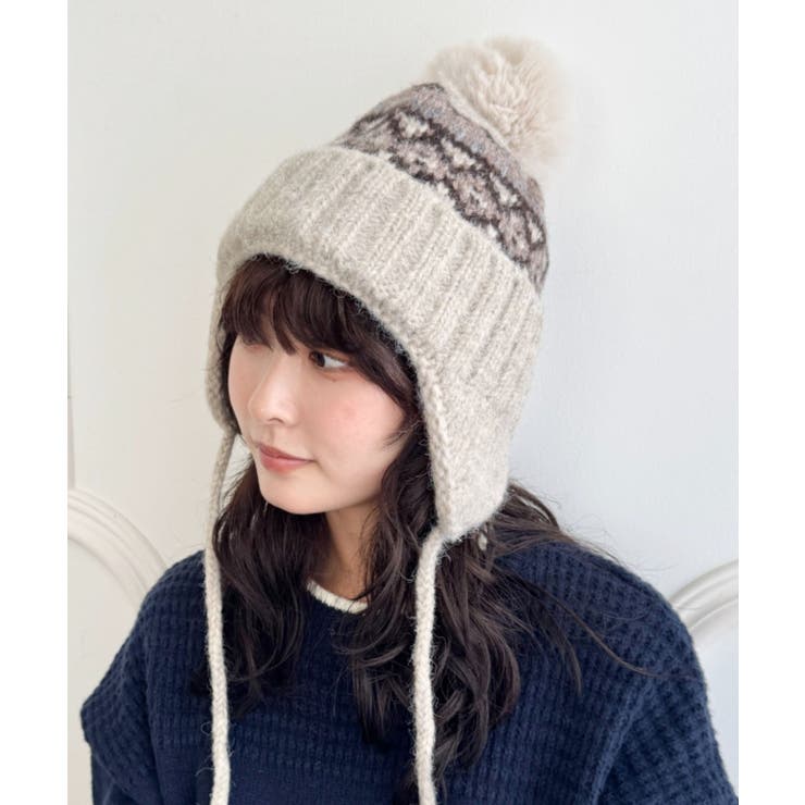 ベージュ | ノルディック柄イヤーフラップニットキャップ | Outfitter lab