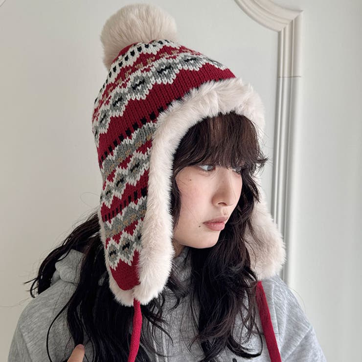 ノルディック柄イヤーフラップファーニットキャップ | Outfitter lab | 詳細画像30 