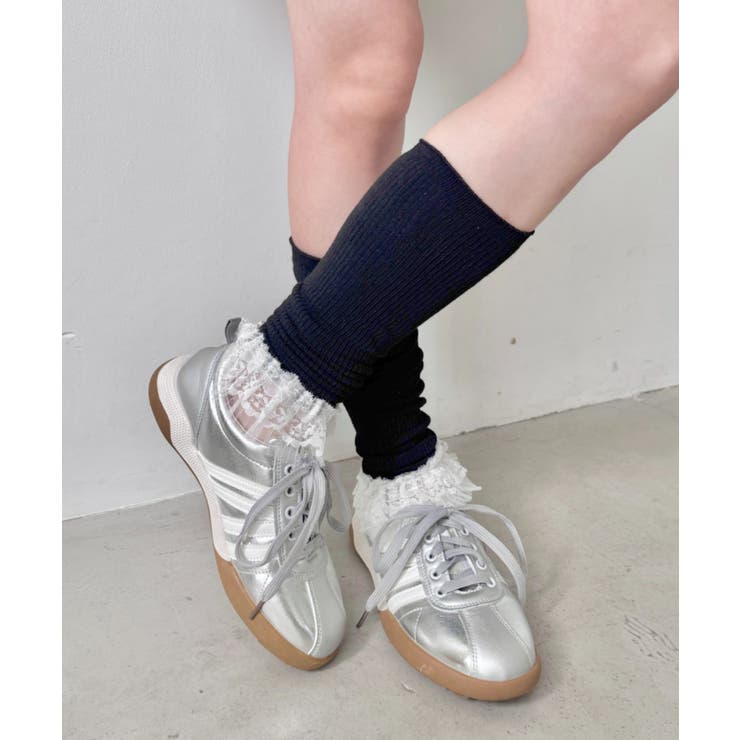 ブラック | レース付きリブレッグウォーマー | Outfitter lab