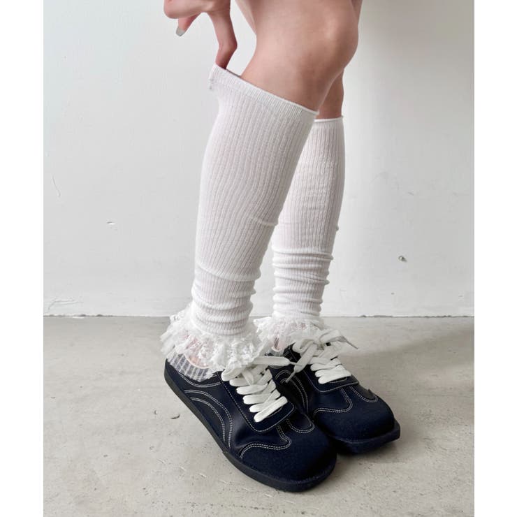 ホワイト | レース付きリブレッグウォーマー | Outfitter lab