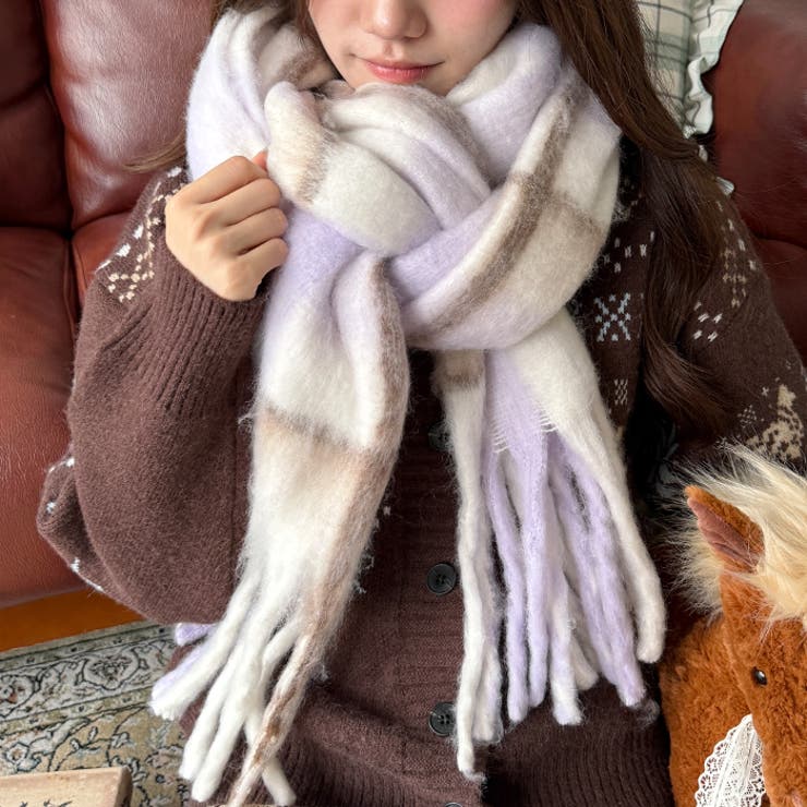 ふわふわパステルチェックマフラー[品番：OUTW0001325]｜Outfitter lab