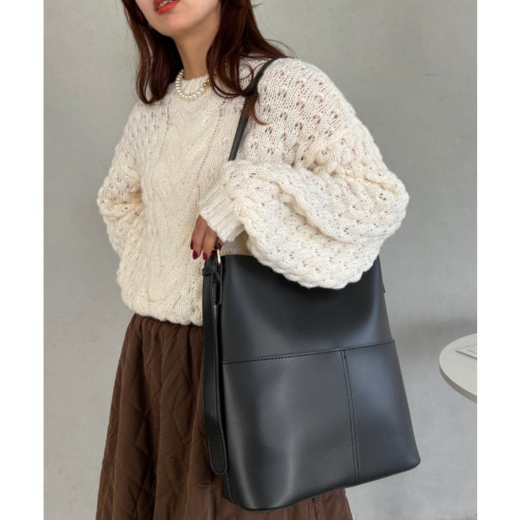 ブラック | 外ポケットスクエアPUトートバッグ | Outfitter lab