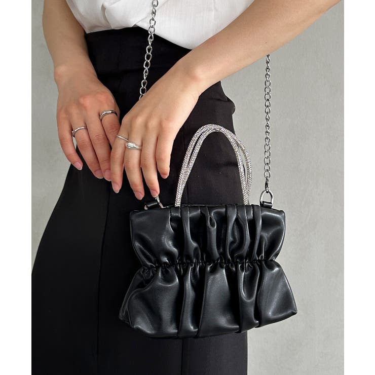 ブラック | 2WAYギャザーレザーミニバッグ | Outfitter lab