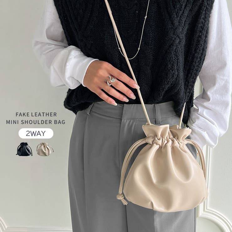 フェイクレザー巾着ミニショルダー | Outfitter lab | 詳細画像1 