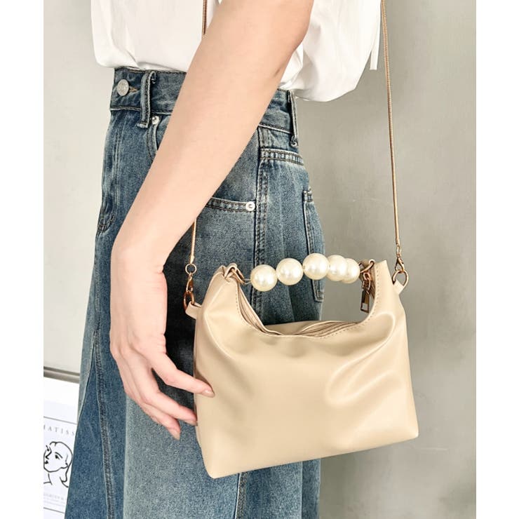 ベージュ | 2wayパールハンドル ハンドバッグ クラッチバッグ  | Outfitter lab