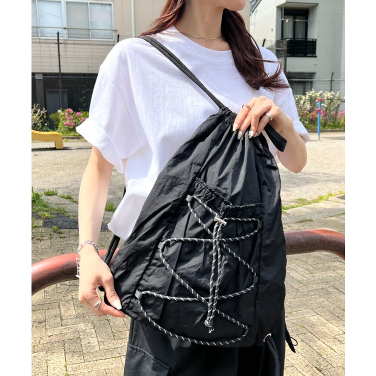 ブラック | 【A4収納可】ナイロンドローストリングナップサック | Outfitter lab
