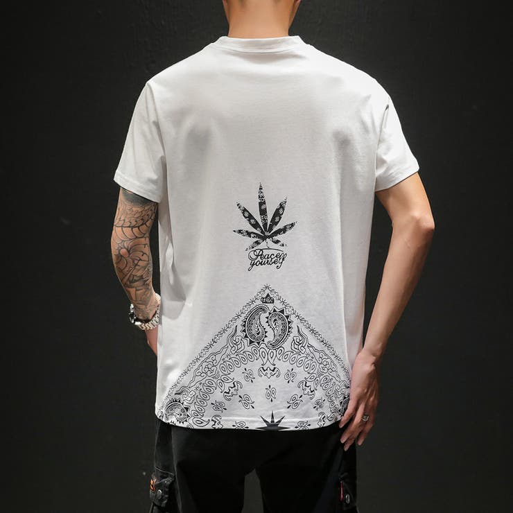 バックペイズリーTシャツ 半袖 バンダナ柄 ストリート