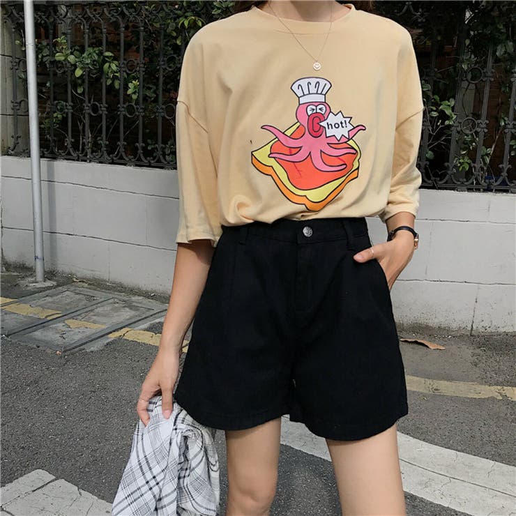 ハイウエストショートパンツタック入りツイルオルチャンキュロットパンツレディース綿ツイル