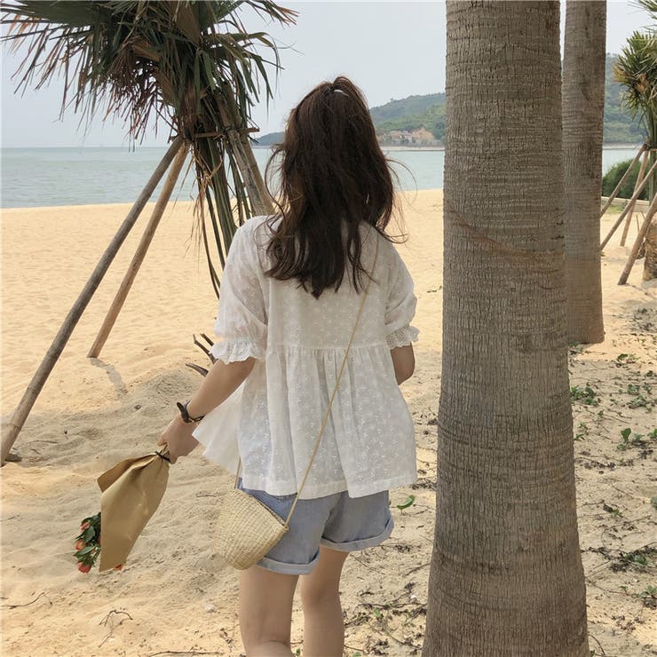 ガーリー スモック ブラウス カラミ刺繍 リゾートコーデ | Belle Cie | 詳細画像6 
