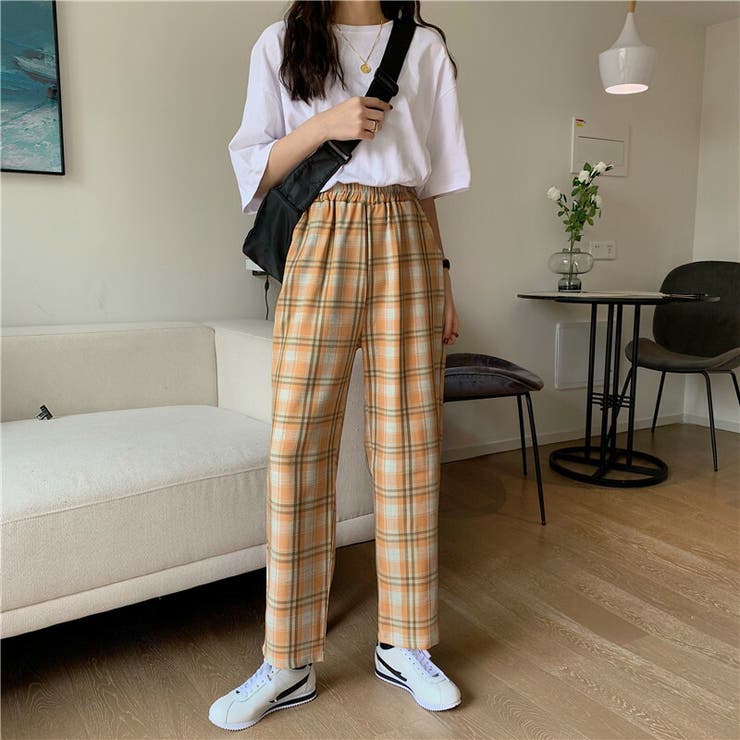 マドラスチェック イージーパンツ ウェストゴム 韓国ファッション