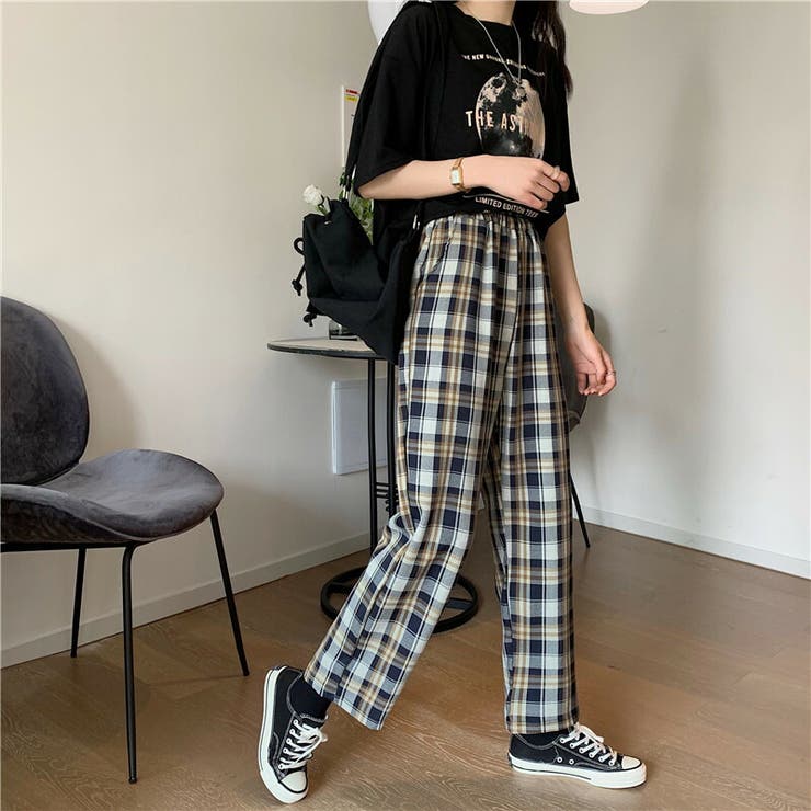 マドラスチェック イージーパンツ ウェストゴム 韓国ファッション