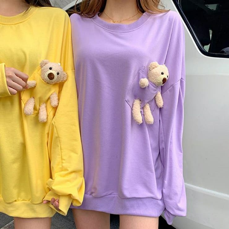 くまポケットビッグT スウェット 長袖[品番：AMVW0000132