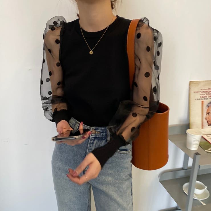 オーガンジードット袖切り替えトップス レディース 水玉シアースリーブ 品番 Amvw Belle Cie ベルシー のレディース ファッション通販 Shoplist ショップリスト