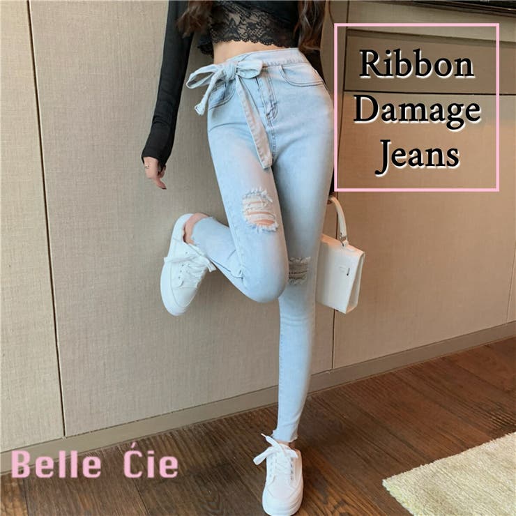 リボンダメージ スキニーパンツ ジーンズ 品番 Amvw Belle Cie ベルシー のレディース ファッション通販 Shoplist ショップリスト