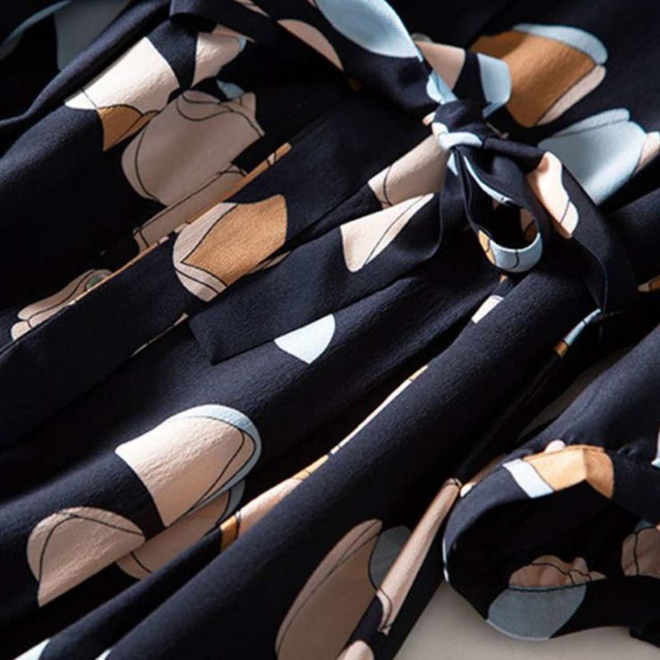 レトロ花柄ワンピース 幾何学花柄 レディース ミモレ丈 シャツワンピース | Belle Cie | 詳細画像6 