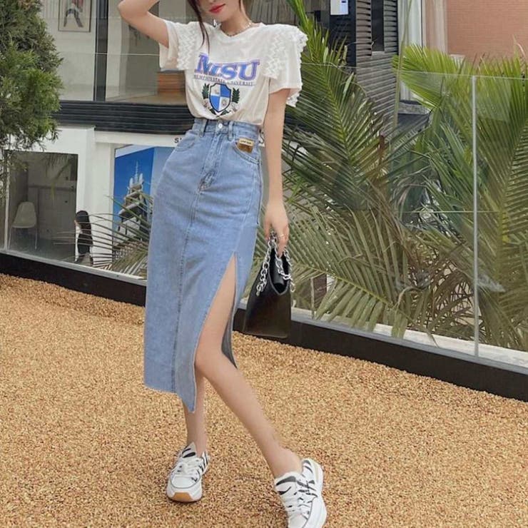 デニムスカート スリット 韓国ファッション