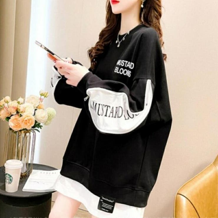 ブラック | ジップ プルオーバー フェイクレイヤード | Belle Cie