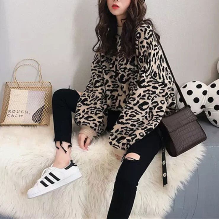 ブラック | ニット レオパード プルオーバー | Belle Cie