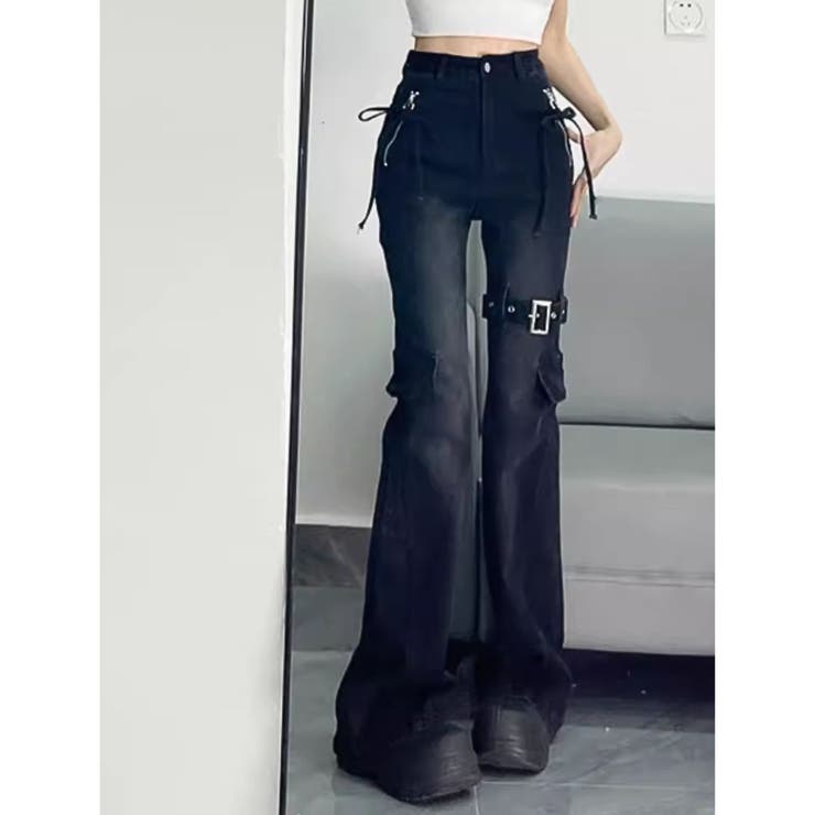 ブラック | フレアパンツ デニムパンツ ブーツカット | Belle Cie