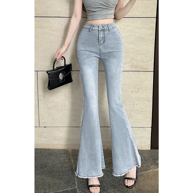 サックス | フレアデニムパンツ ジーンス デニム | Belle Cie