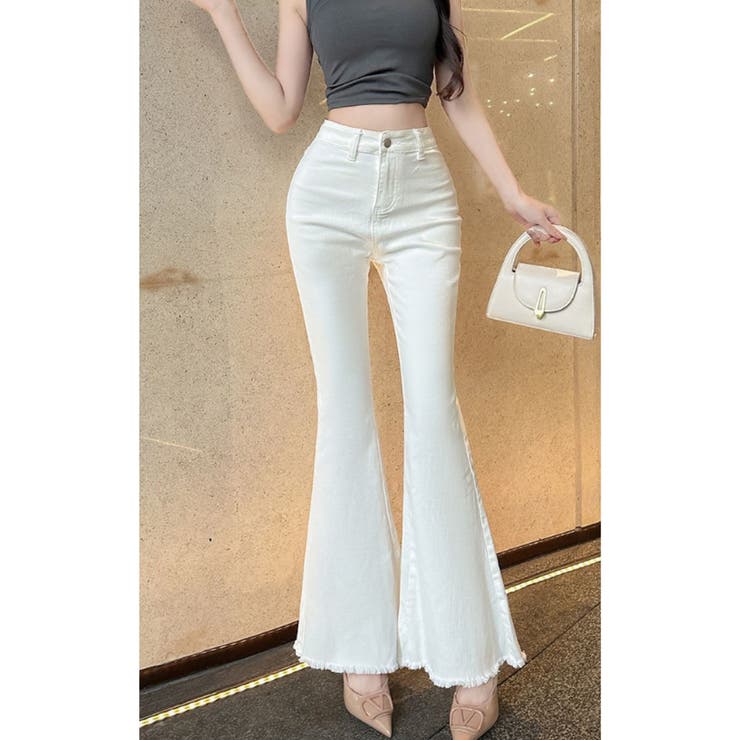 ホワイト | フレアデニムパンツ ジーンス デニム | Belle Cie