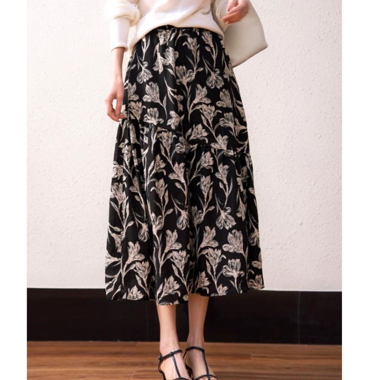 ブラック | スカート 花柄 フラワー | Belle Cie