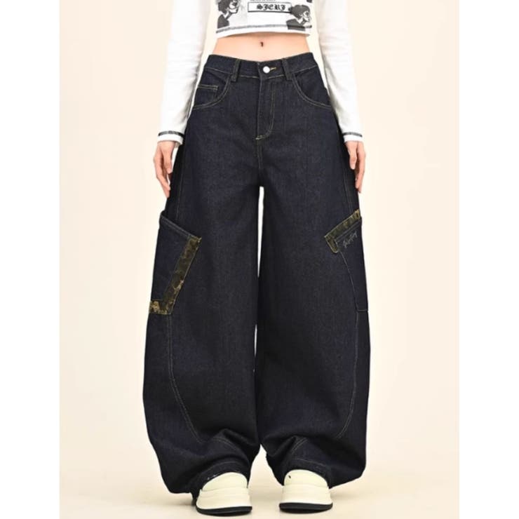 ブラック | デニム ロングパンツ バレルレッグ | Belle Cie