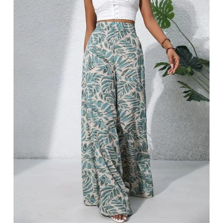 ベージュ | ワイドパンツ ウエストゴム 総柄 | Belle Cie