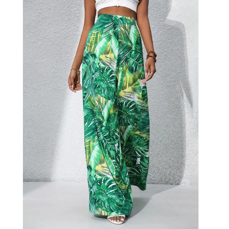 グリーン | ワイドパンツ ウエストゴム 総柄 | Belle Cie