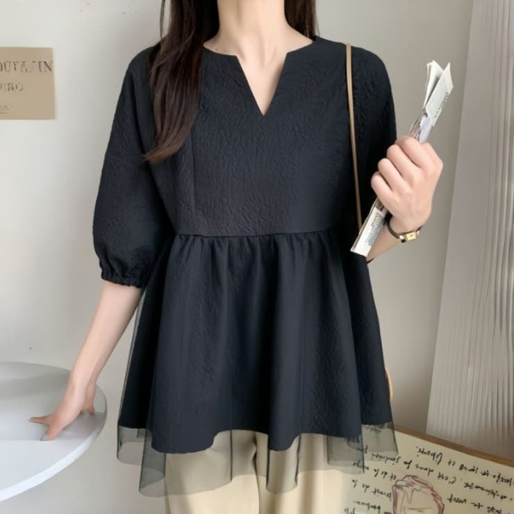 ブラック | トップス チュニック ペプラム | Belle Cie